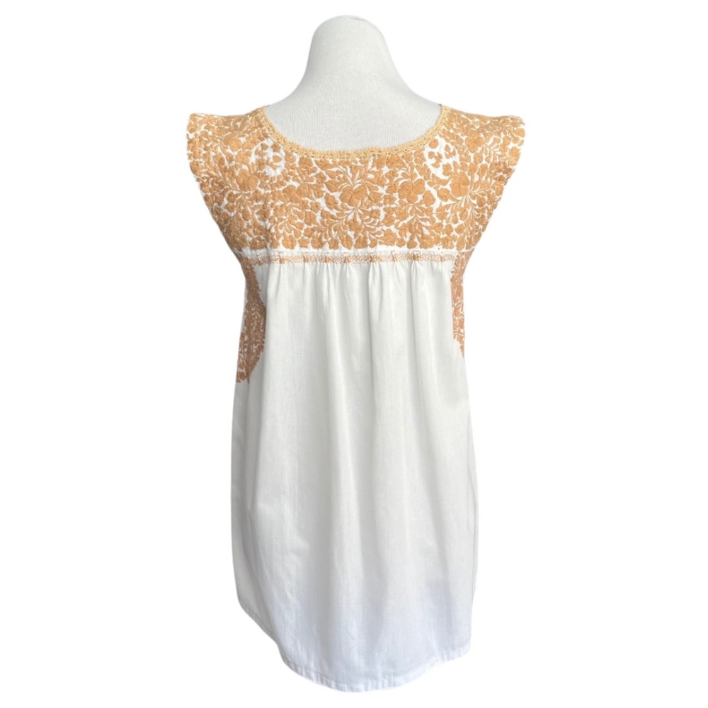 Mi Golondrina Flores Blouse Embroidered White Gold Beige Women’s Small - Picture 2 of 6